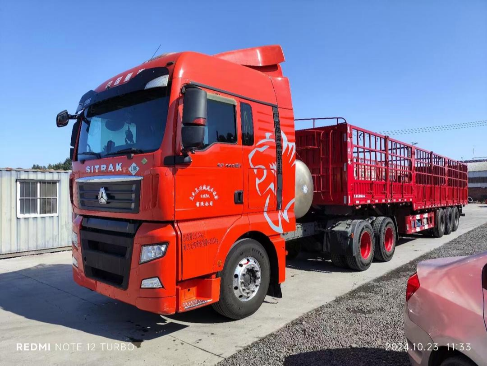 二手13米鹅颈对开门仓栅式半挂运输车